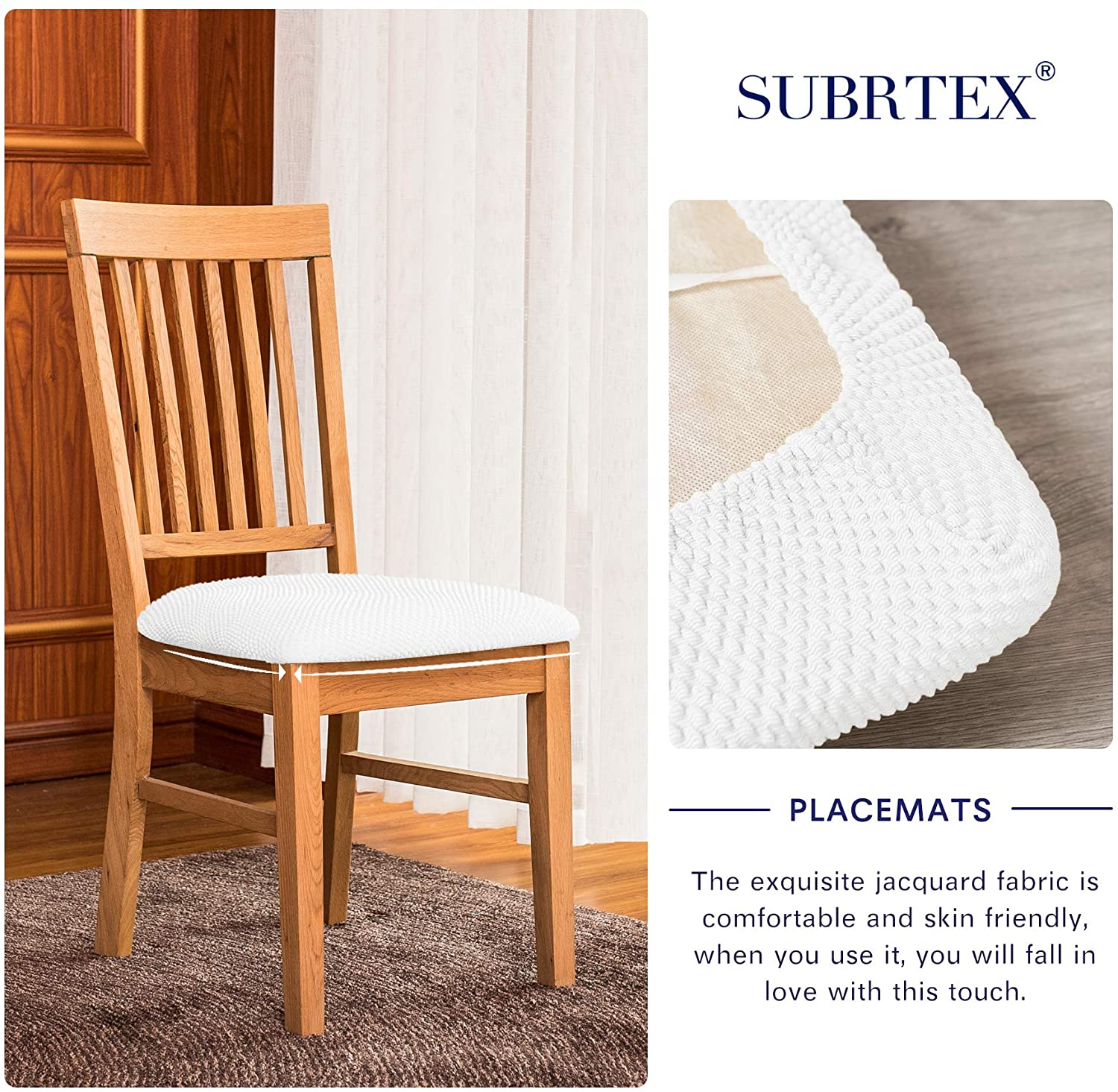 Subrtex Set of 2 Washable Dining Chair Cushion Covers with Ribbon, White