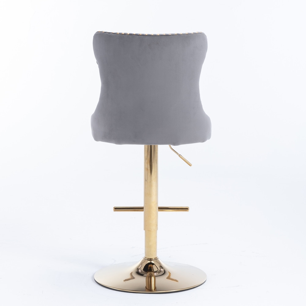 Set of 2 Swivel Velvet Tufted Adjusatble Seat Height Barstools