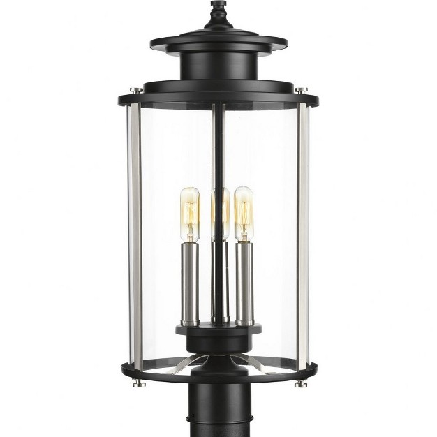 Progress Lighting Squire Collection 3 light Post Lantern Black Finish Clear Glass Shade