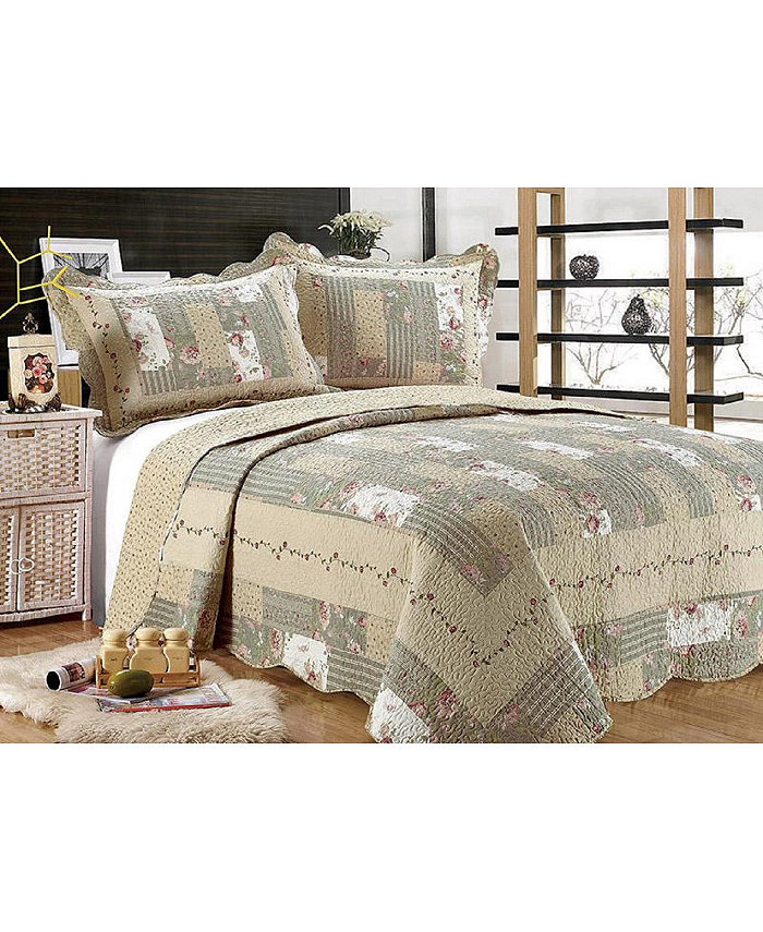 JandV Textiles 3-Piece Cotton Blend Reversible Quilt Set- Full Queen