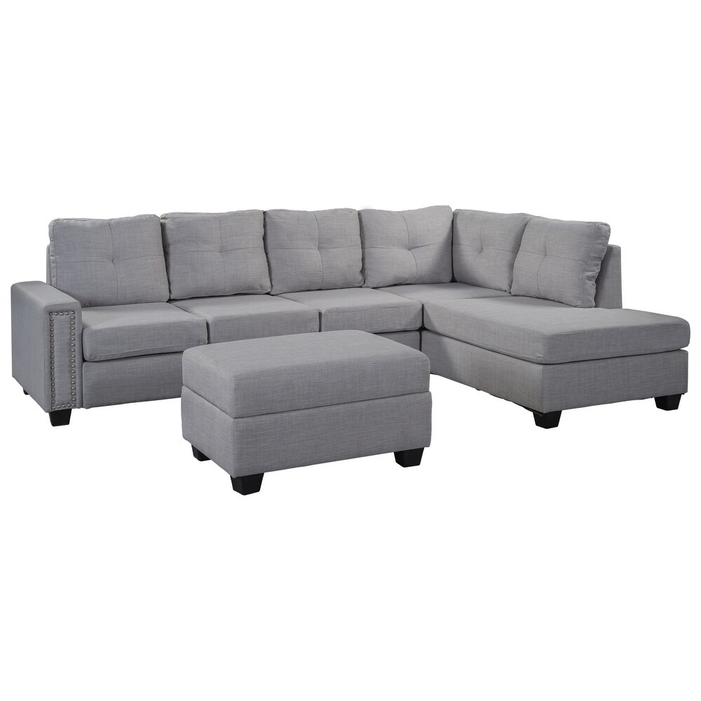 Reversible Sectional Sofa with Storage Ottoman  4 Seat L shape Couch