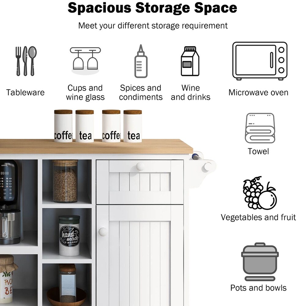 Kitchen Island Cart  Kitchen Island Table with Storage Cabinet/Two Locking Wheels/Microwave Cabinet Floor Standing Buffet Server