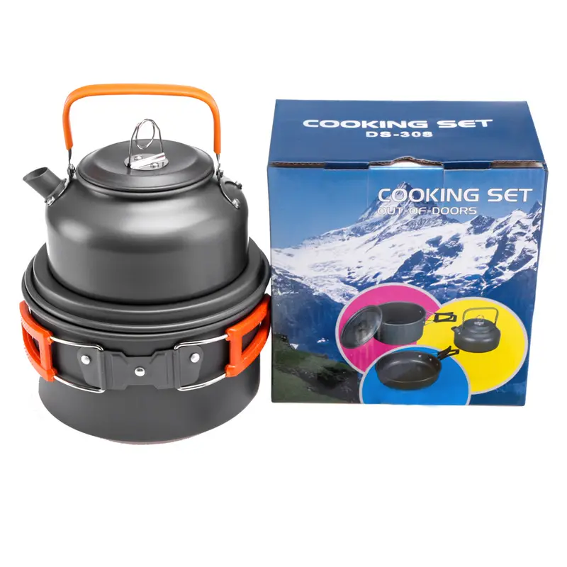 Outdoor Portable Lightweight Aluminum Picnic Travel Tourist Camping Cookware Wholesale Cooking Pots and Pans Mess Kit