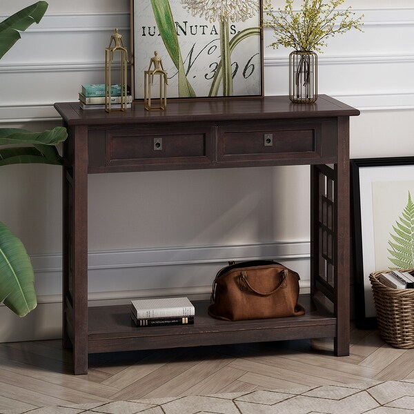 Entryway Console Table with 2 Drawers and Bottom Shelf