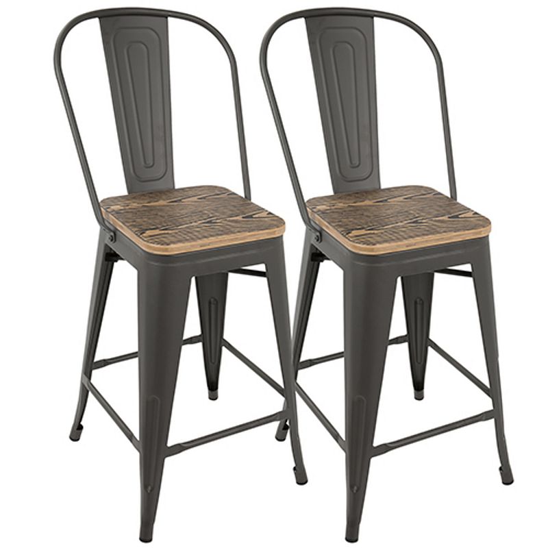 Set of 2 Oregon Industrial Gray and Brown High Back Barstools 39.5