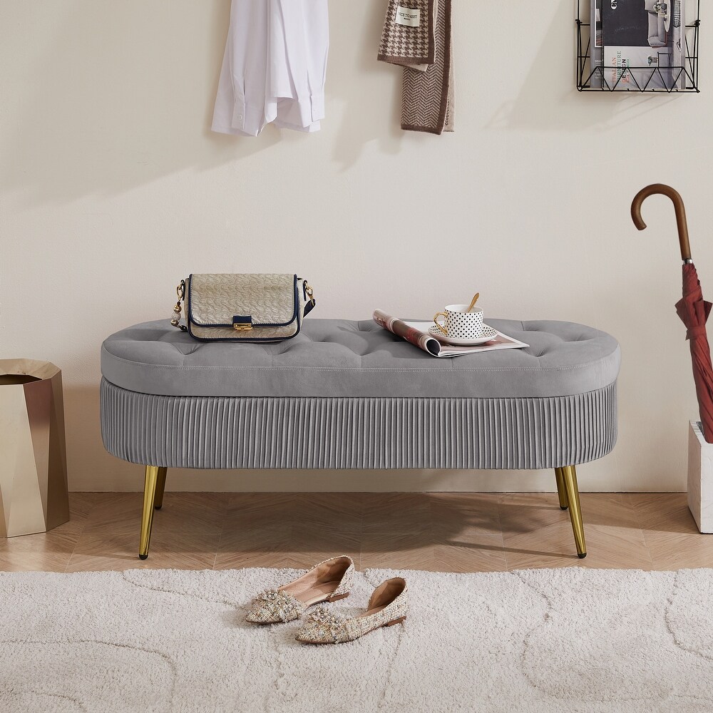 Velvet Storage Bench for Entryway Bench Soft Mat Tufted Bench Upholstered Storage Benches Footstool Ottoman End of Bed  Grey