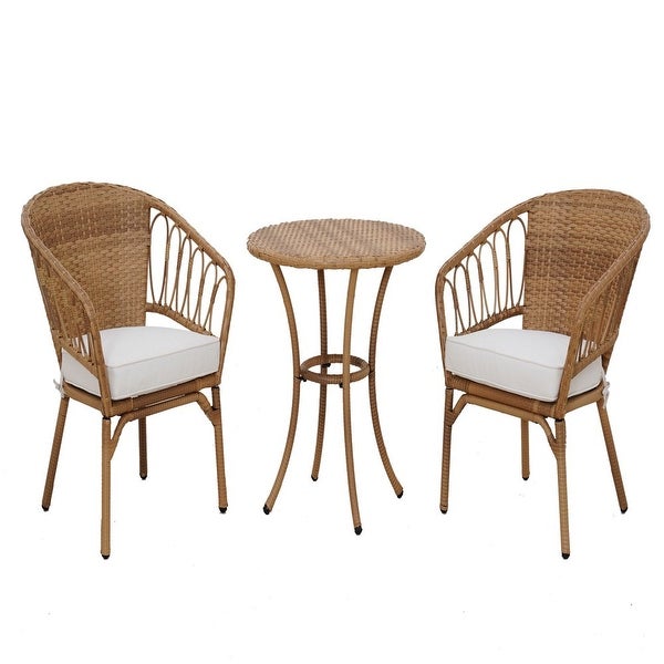 Willow Sage 3-Piece Bistro Set with Wicker Table， Beige - Overstock - 37969134