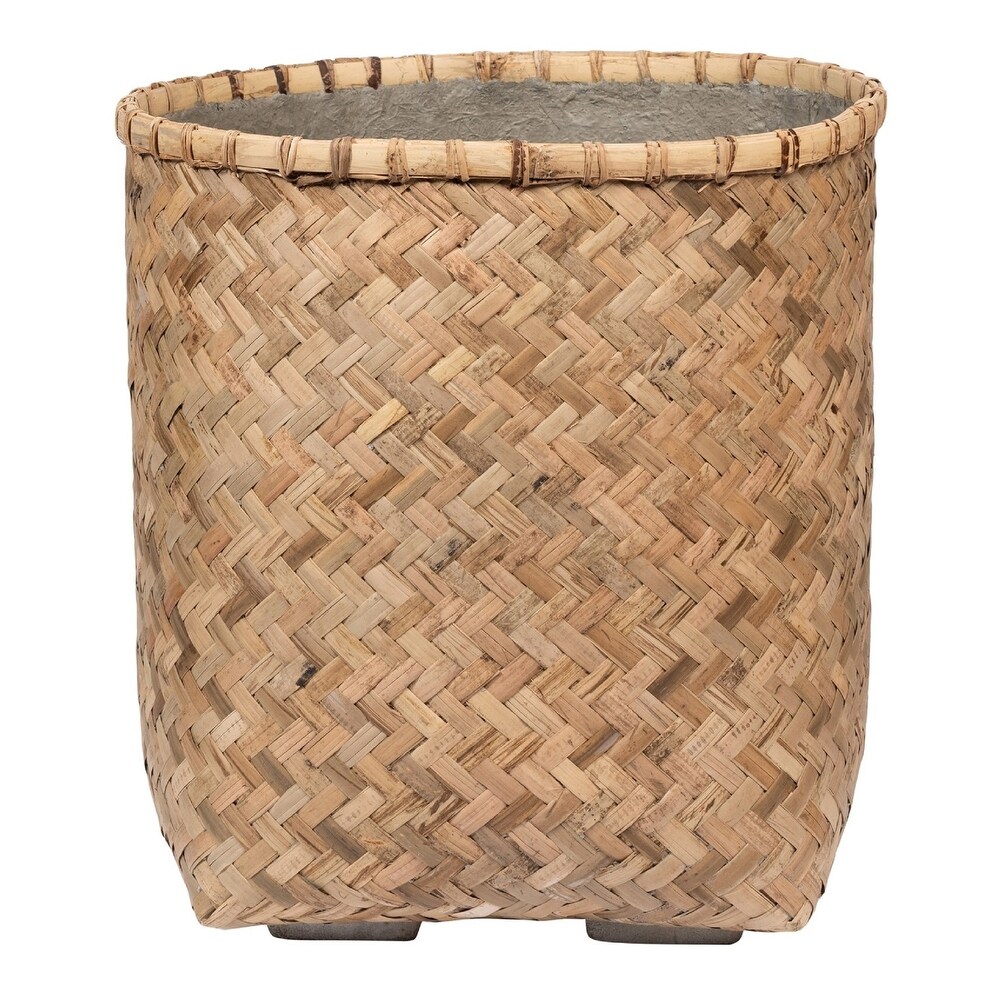 Pottery Pots Zayn Bamboo Indoor Outdoor Round Planter  Natural Finish