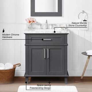 Home Decorators Collection Sonoma 30 in. W x 22 in. D x 34 in. H Bath Vanity in Dark Charcoal with White Carrara Marble Top Sonoma 30C