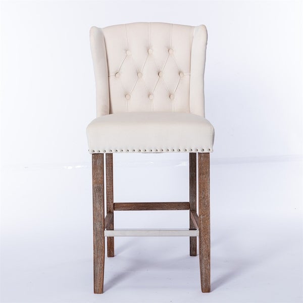 Upholstered 27 Seat Height Barstools with Nailhead-Trim and Tufted Back， Set of 2