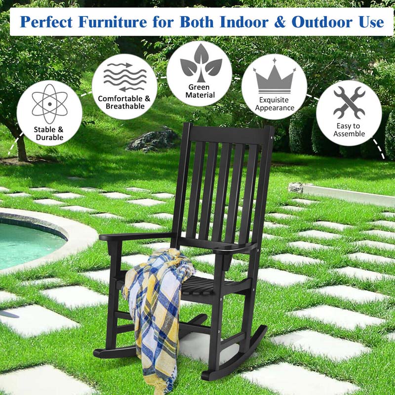 2 Pcs Acacia Wood Rocking Chairs High Back Outdoor Rocker for Porch Patio Lawn