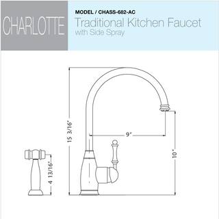 HOUZER Charlotte Traditional Single-Handle Standard Kitchen Faucet with Sidespray and CeraDox Technology in Antique Copper CHASS-682-AC