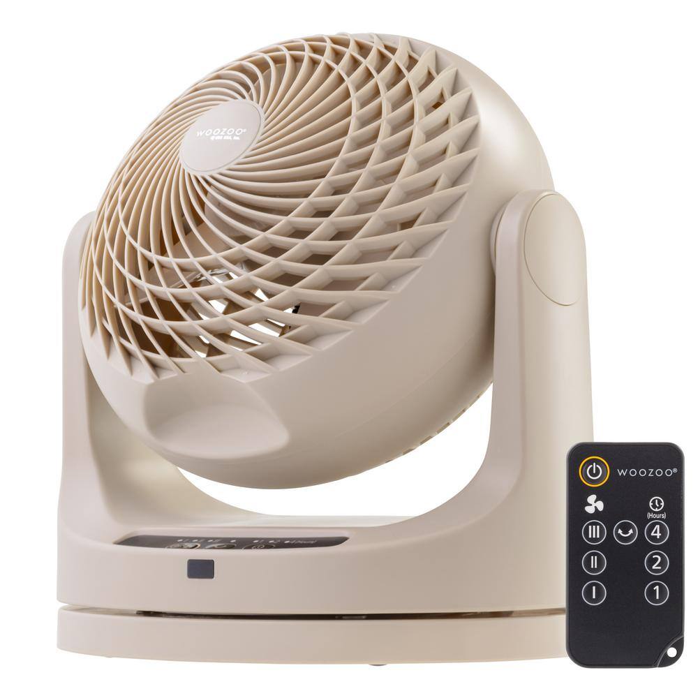 Woozoo 9 in. 3 Speed Oscillating Vortex Desk Fan with Remote Control Latte 500181