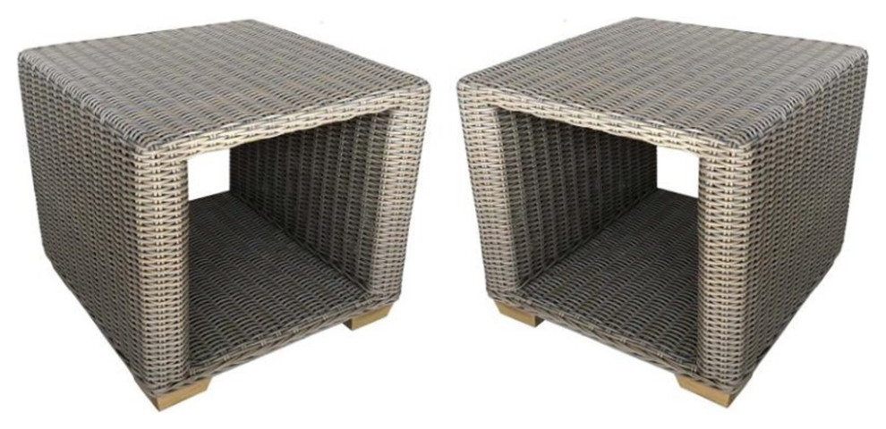 Home Square Wicker Patio Side Table in Kubu Gray Finish   Set of 2   Tropical   Outdoor Side Tables   by Homesquare  Houzz