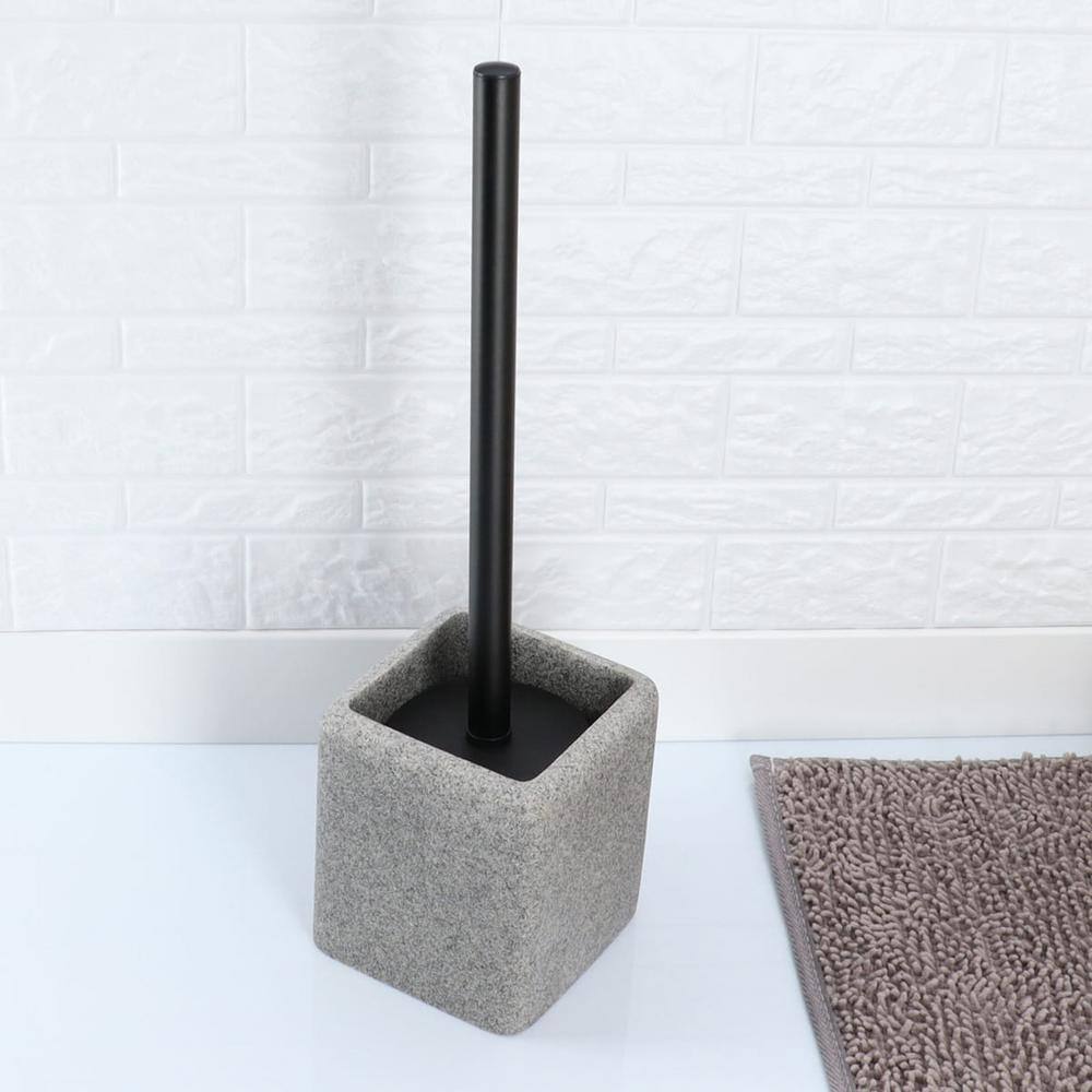 4-Pieces Bath Accessory Set with Soap Pump Tumbler Soap Dish and Toilet Brush Holder in Grey Granite Polyresin SET4GRANITE6194