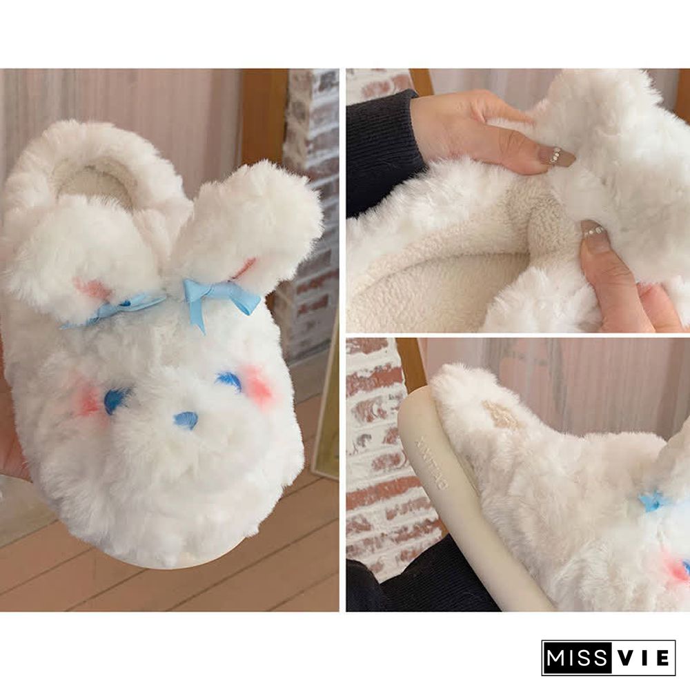 Cute Bow Knot Cartoon Bunny Plush Slippers