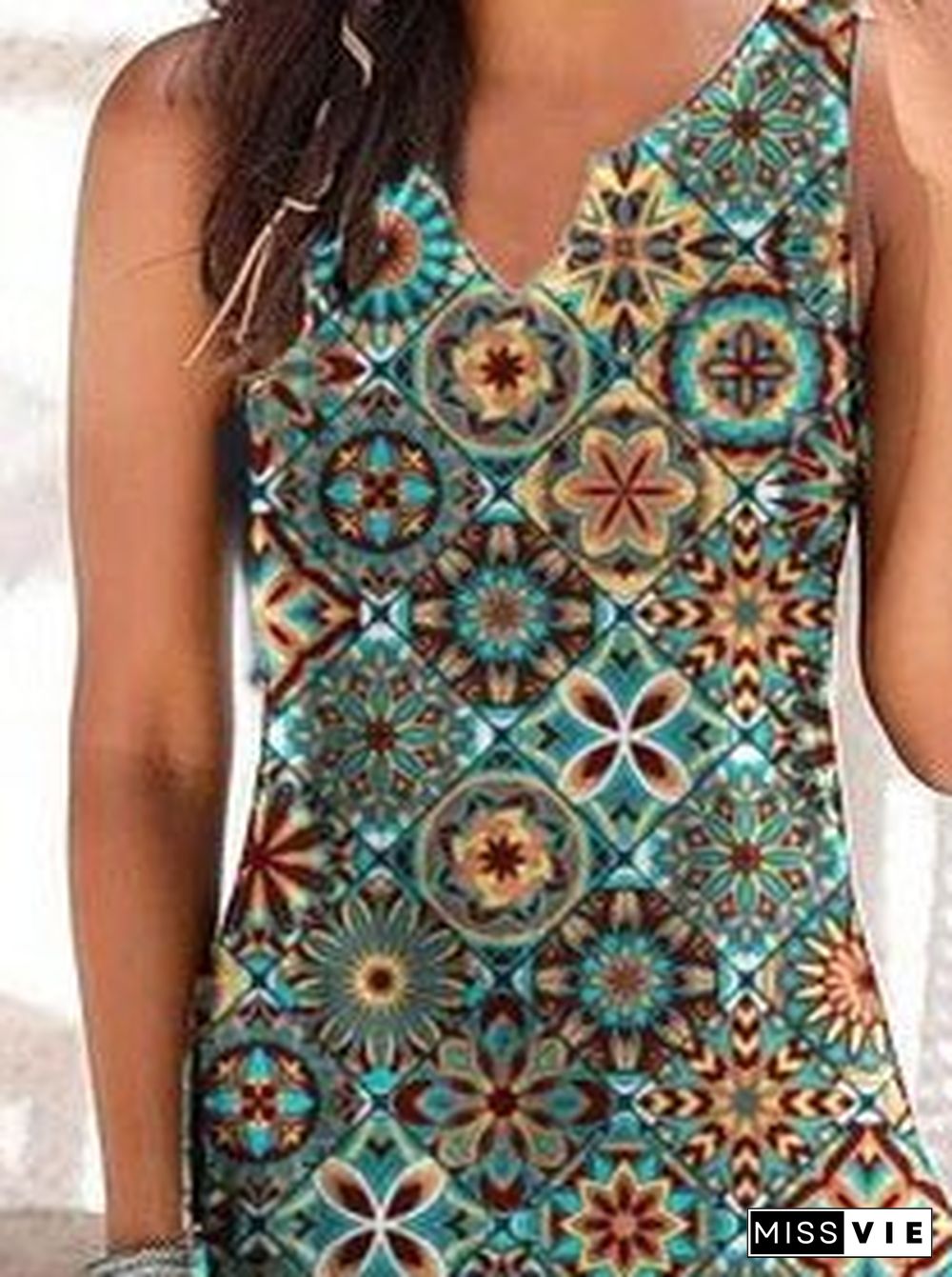 Women'S Dresses Printed V-Neck Sleeveless Dress