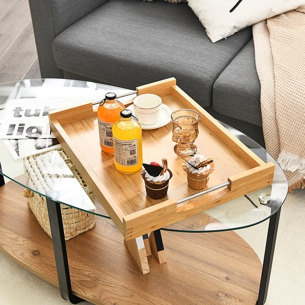 Costway Bamboo Lipped Snack Side Table Multi Functional Folding TV - 18.5'' x 15'' x 23''