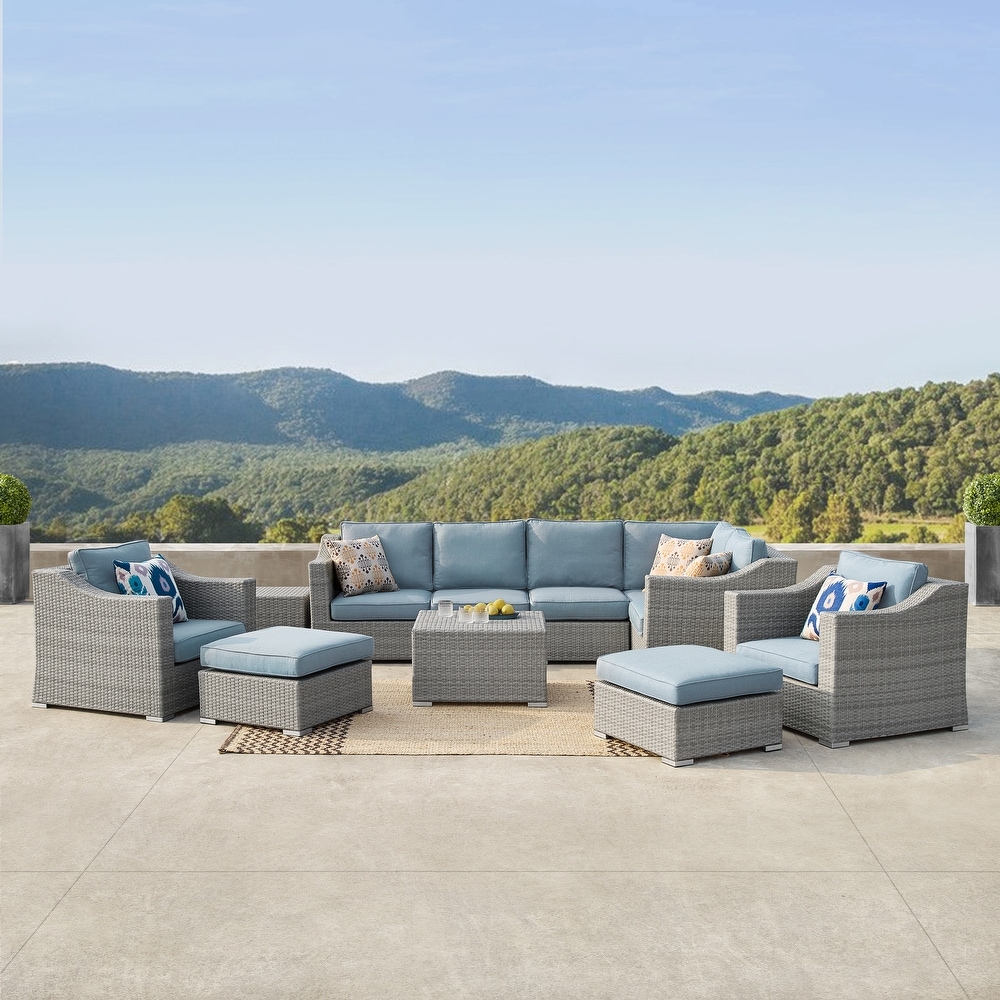 Corvus Martinka 11 piece Grey Wicker Patio Furniture Chat Set