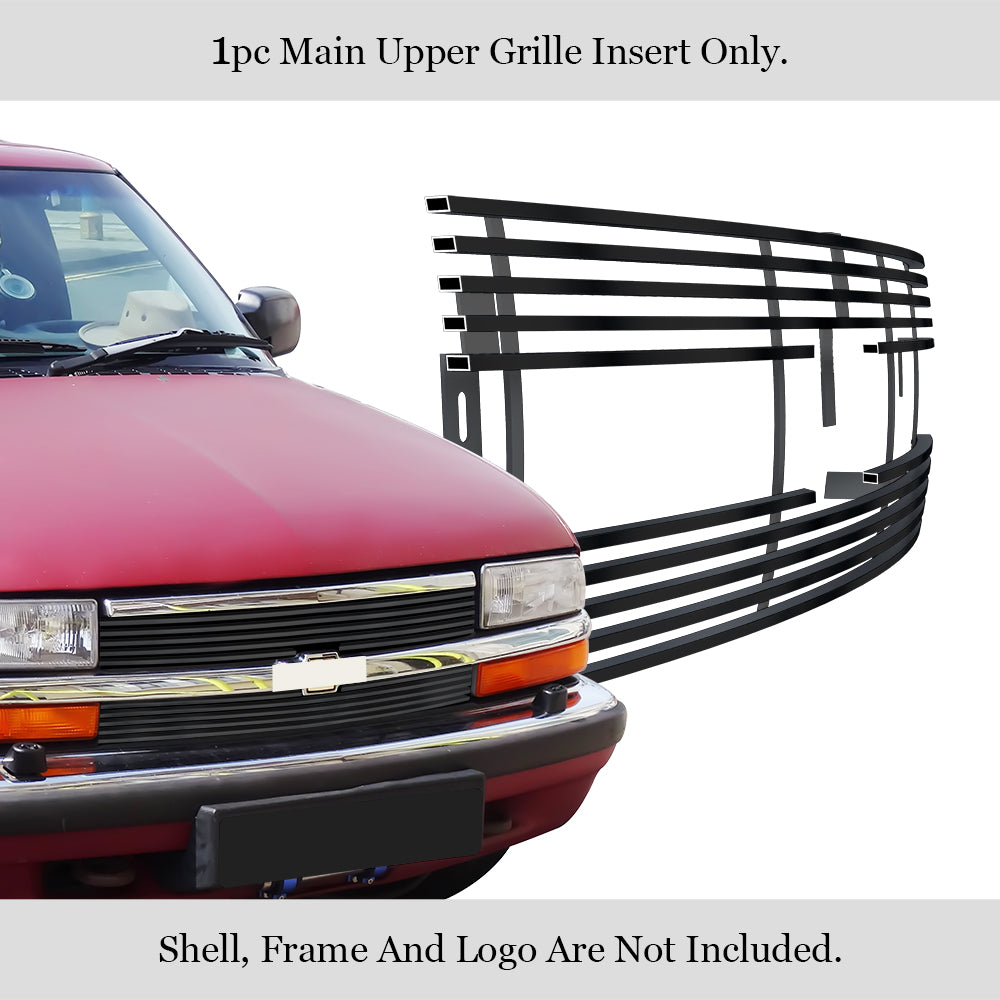 APS Compatible with Chevy Blazer 1998-2005 and 98-04 S-10 Horizontal Bar Main Upper Stainless Steel Black Horizontal Billet Grille Insert C85044J