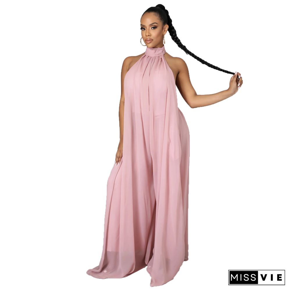 Halter Neck Backless Loose Wide Leg Jumpsuit