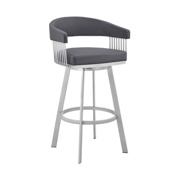 Oliver 26 Inch Counter Stool， Faux Leather， Swivel， Slats - 34 H x 21 W x 22 L Inches