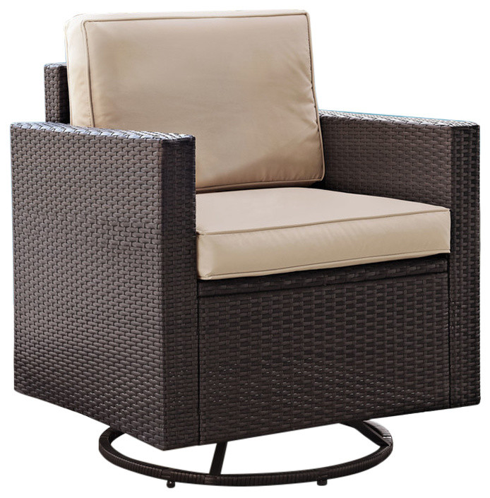 Palm Harbor Outdoor Wicker Swivel Rocker Chair With Gray Cushions   Tropical   Outdoor Lounge Chairs   by Homesquare  Houzz