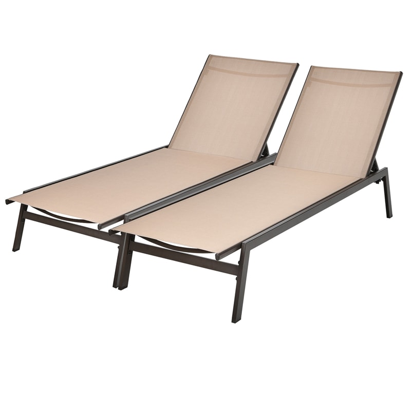 6-Position Fabric Chaise Lounge Chair Outdoor Sun Lounger for Pool Patio Deck Lawn