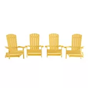 Merrick Lane Set of 4 Riviera Poly Resin Folding Adirondack Lounge Chair - All-Weather Indoor/Outdoor Patio Chair