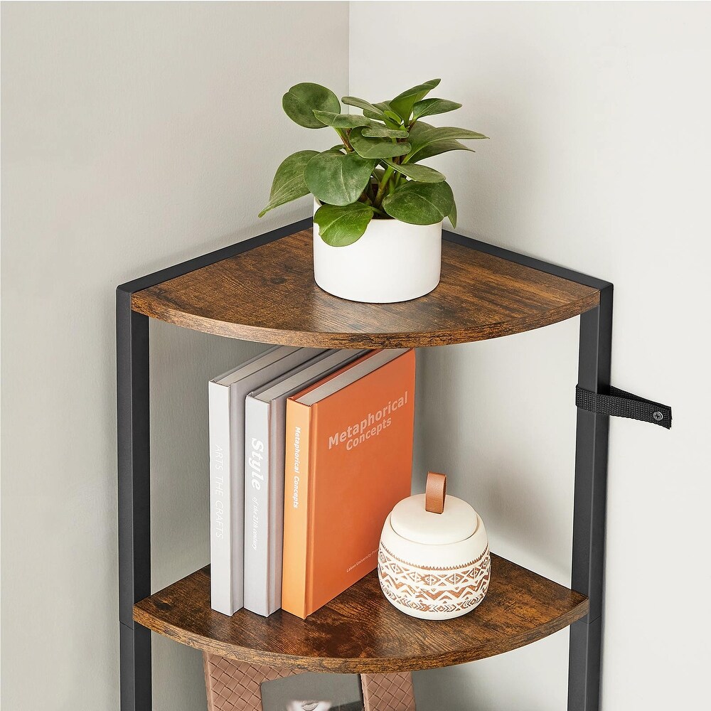 5 Tier Corner Shelf  Corner Bookshelf Small Bookcase  Tall Corner Storage Shelves   Rustic Brown and Black