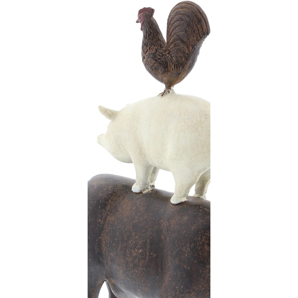 Brown or Chestnut Polystone Stacked Farm Animals Sculpture