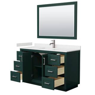 Wyndham Collection Miranda 54 in. W x 22 in. D x 33.75 in. H Single Sink Bath Vanity in Green with Carrara Cultured Marble Top and Mirror WCF292954SGEC2UNSM46