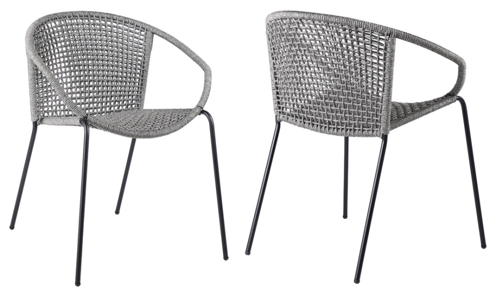 Dining Chair With Interwoven Geometric Seat And Back Set Of 2 Light Gray   Dining Chairs   by Dot  ampBo  Houzz