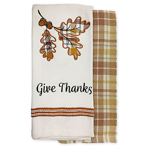 Mainstream Give Thanks Kitchen Towels 2-Pack， Absorbent Cotton for Cleaning and Drying，  Autumn Leaves， 16 x 26 inches