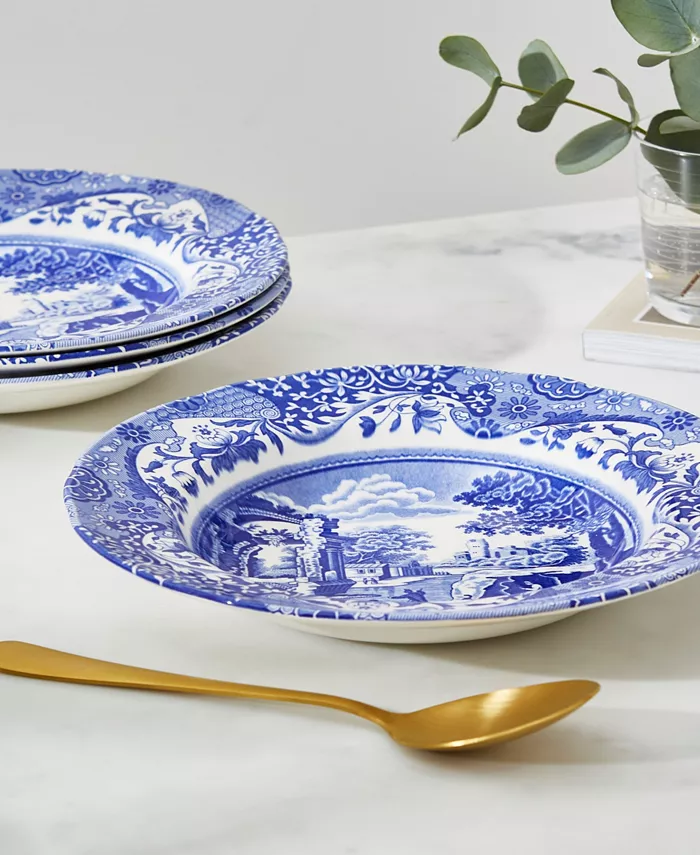 Spode Blue Italian Rim Soup Bowl Set 4