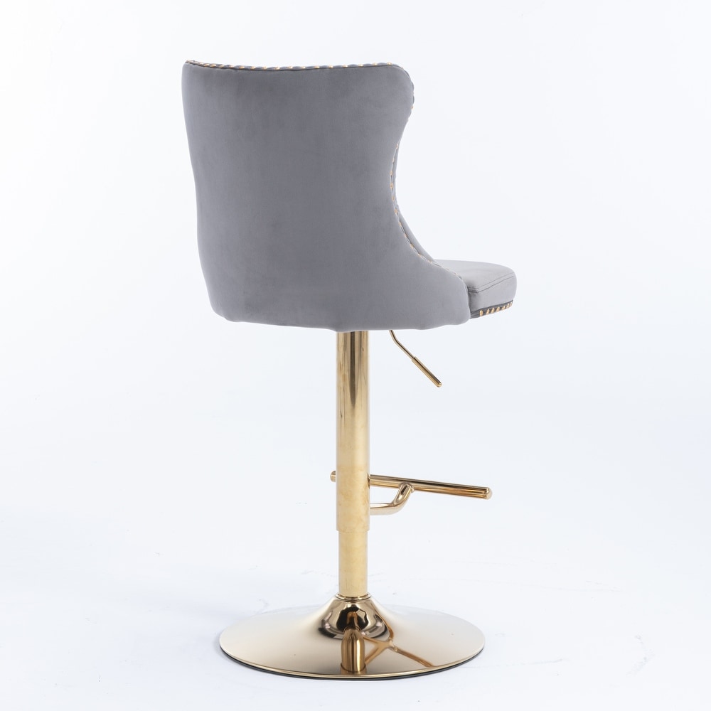 Set of 2 Swivel Velvet Tufted Adjusatble Seat Height Barstools