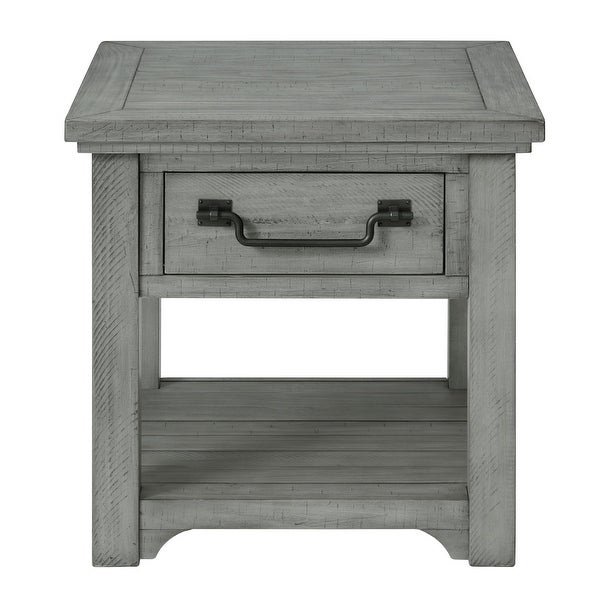 Beach House Dove Grey Solid Wood 1-Drawer End Table