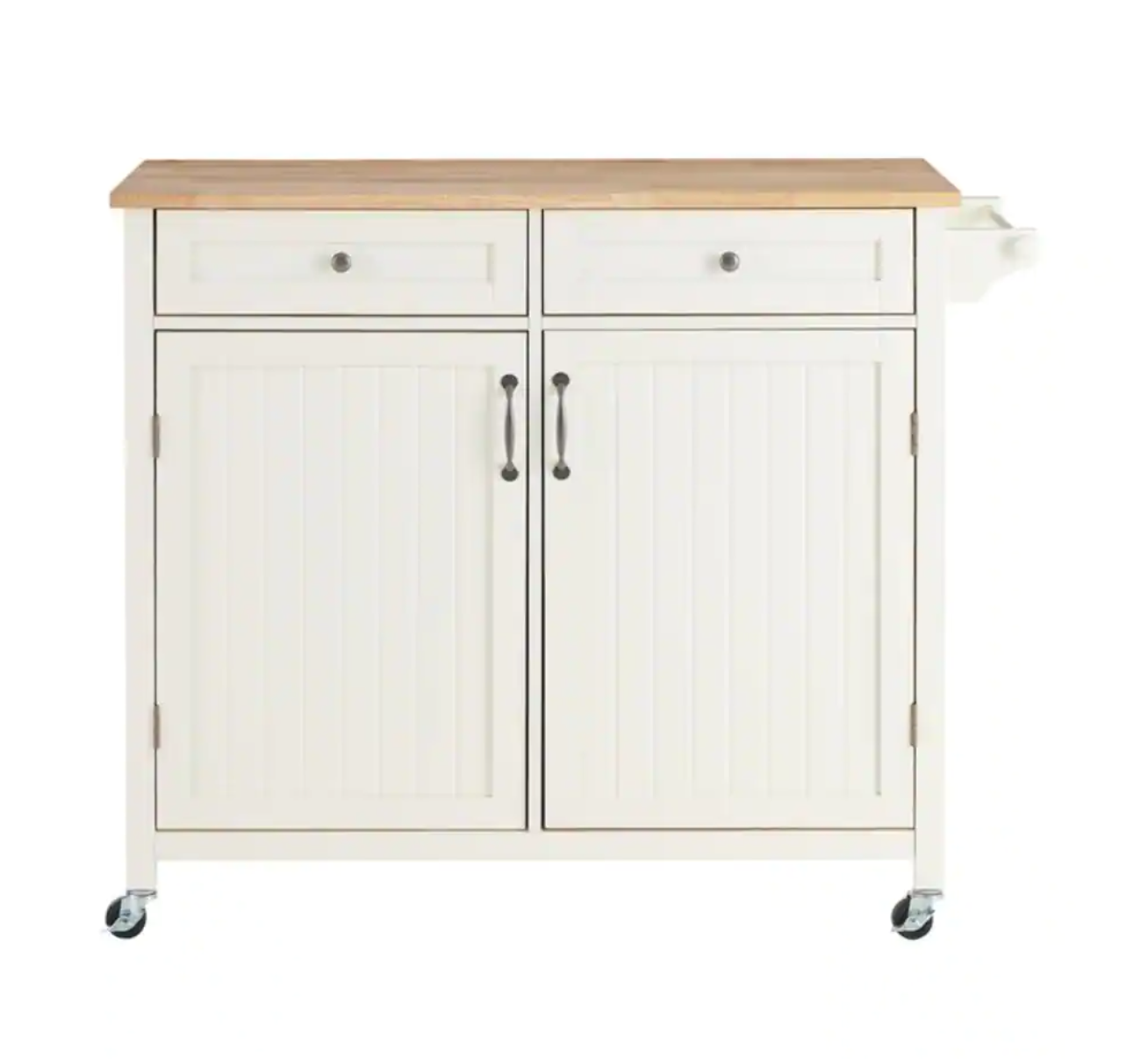 Bainport Ivory Kitchen Cart with Butcher Block Top