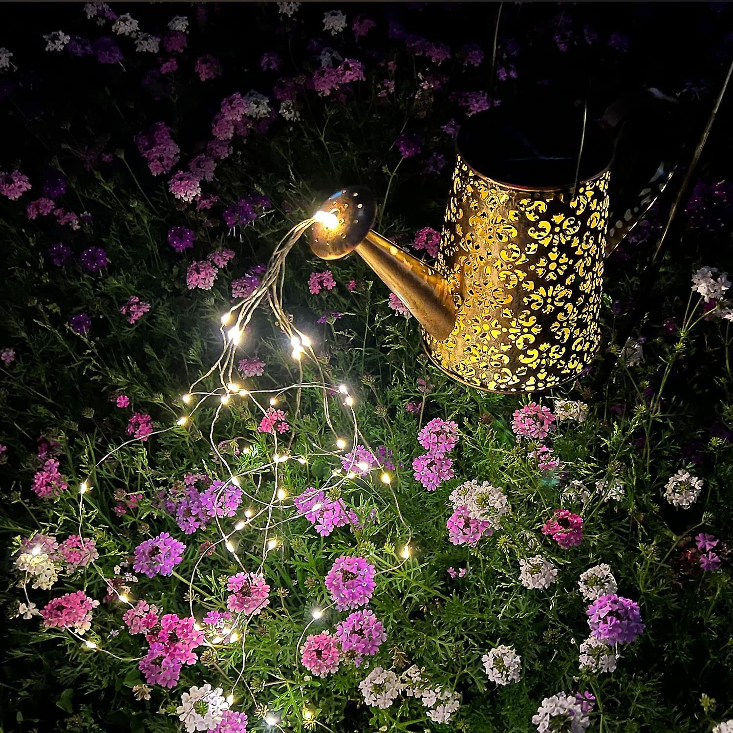 Night Light Solar Watering Can Lights Garden Decorations - Waterproof Copper Outdoor Sculptures Star Ornament Led Fairy Art Decorative Lamp Yard Hangi