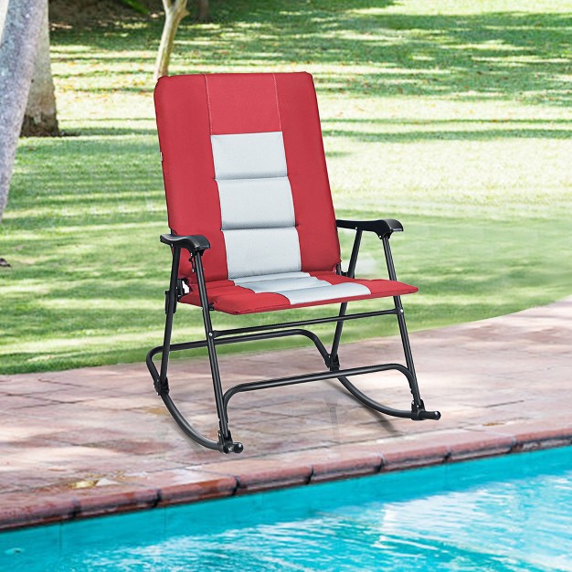 Costway Set Of 2 Padded Folding Rocking Chairs Patio Garden Yard Camping Red blue