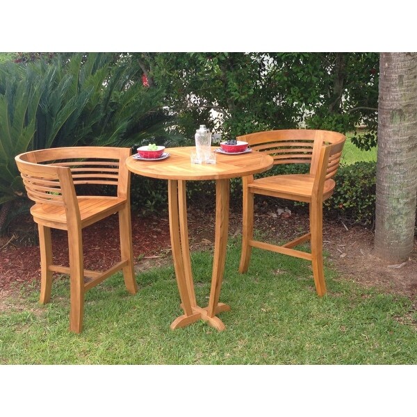 Chic Teak Miami Teak Wood Round Outdoor Patio Bar Table，35 inch