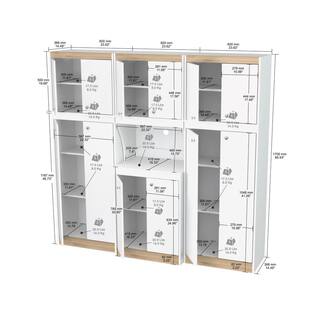 Inval 70.86 in. W x 66.93 in. H x 14.49 in. D Kitchen Storage Utility Cabinet in White and Vienes Oak (3-Piece) KS-GP2