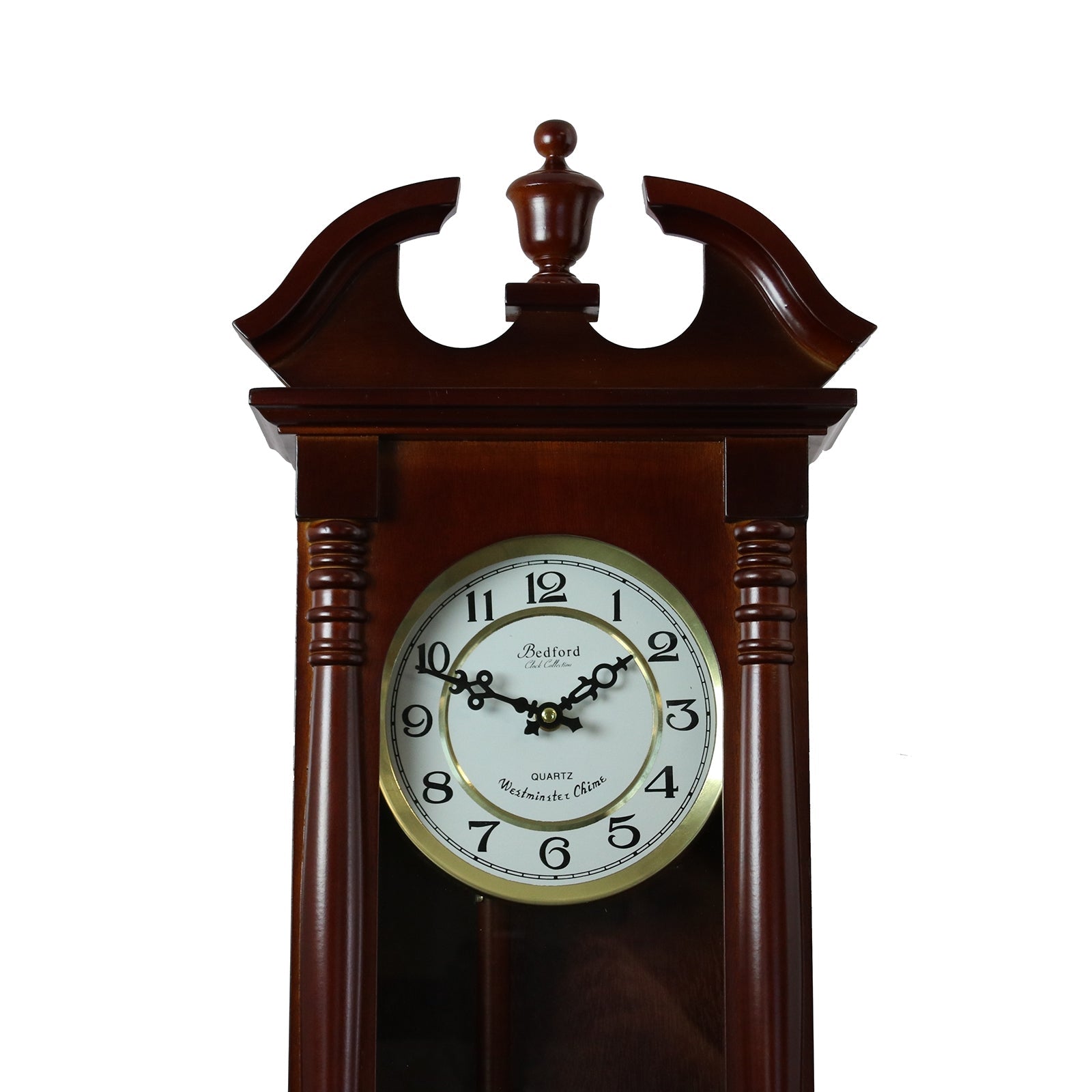 Bedford Clock Collection 27.5" Classic Chiming Wall Clock With Swinging Pendulum in Cherry Oak Finish