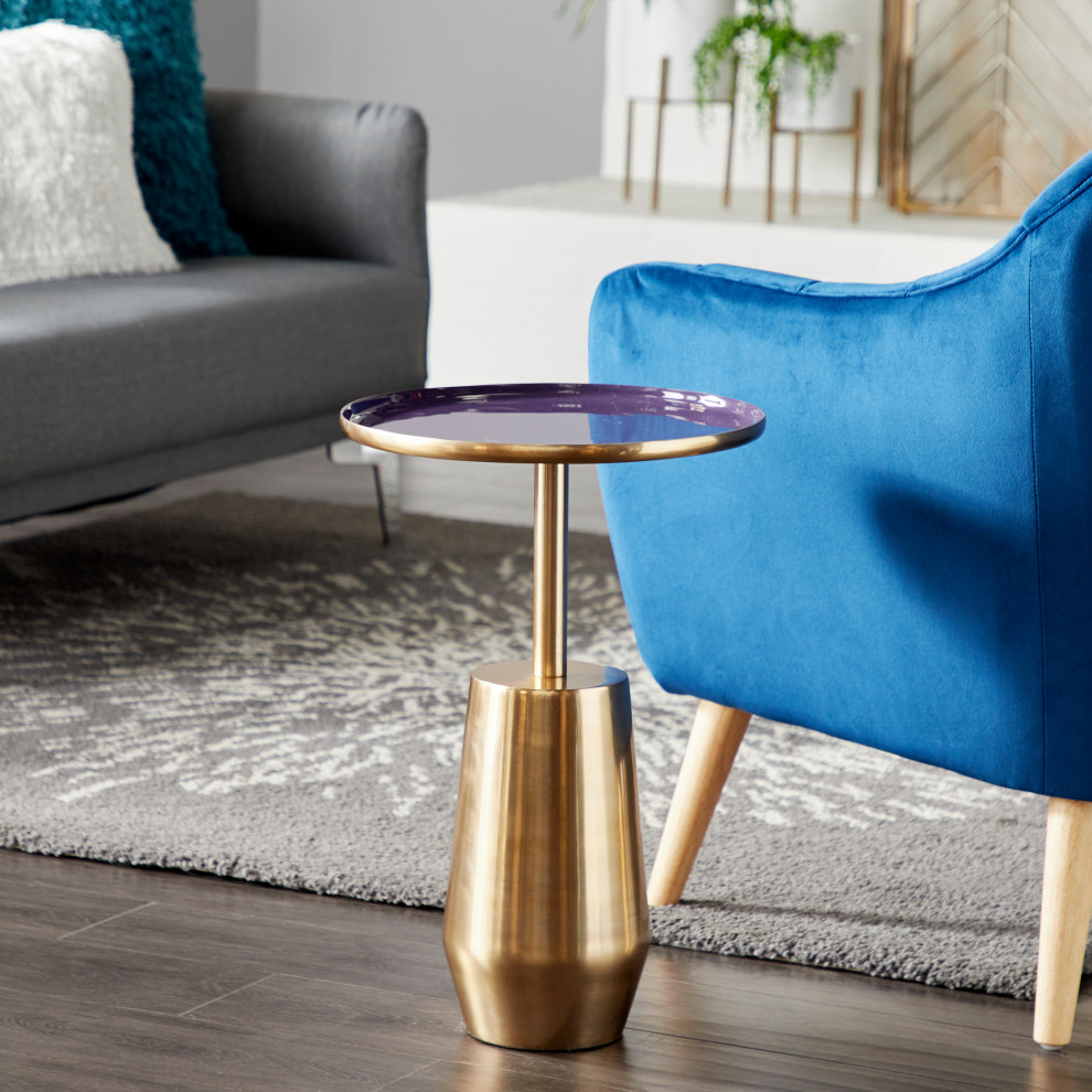 Round Gold Aluminum Accent Table With Purple Enamel Inlay  14 quotx21 quot  Contemporary   Side Tables And End Tables   by Brimfield  ampMay  Houzz