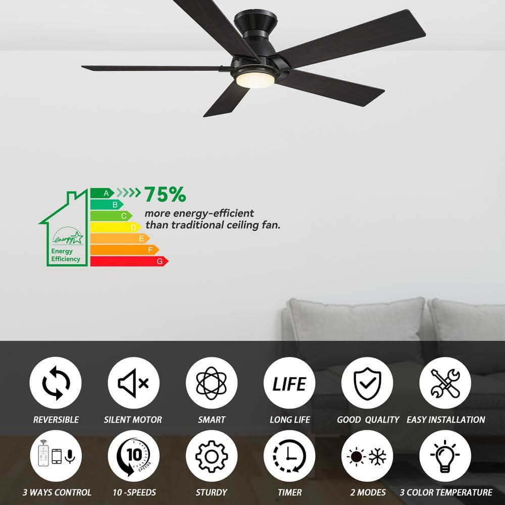 CARRO Aspen 48 in Dimmable LED IndoorOutdoor Black Smart Ceiling Fan with Light and Remote Works with AlexaGoogle Home