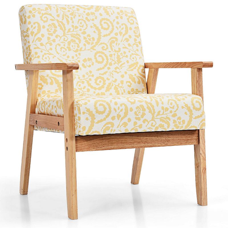 Modern Accent Armchair Fabric Lounge Chair with Rubber Wood Leg