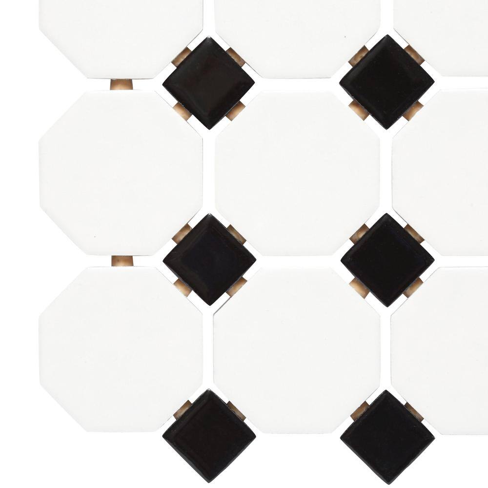 Daltile Octagon and Dot Matte White with Black Dot 12 in. x 12 in. Glazed Ceramic Mosaic Tile (1 sq. ft.each) 65012OCT21CC1P2