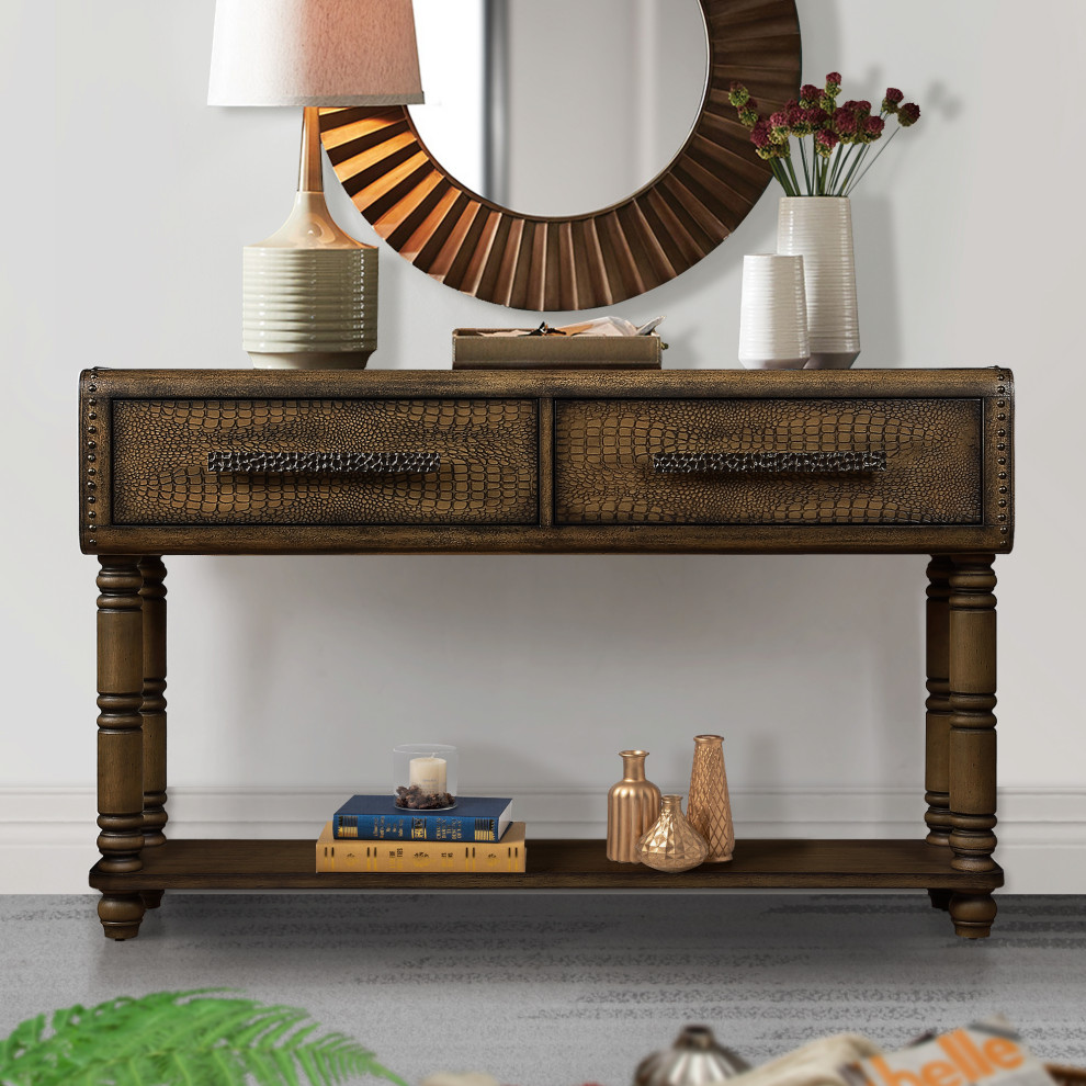 Imitation Crocodile Skin Apperance Retro Sofa Table   Traditional   Console Tables   by TATEUS LLC  Houzz