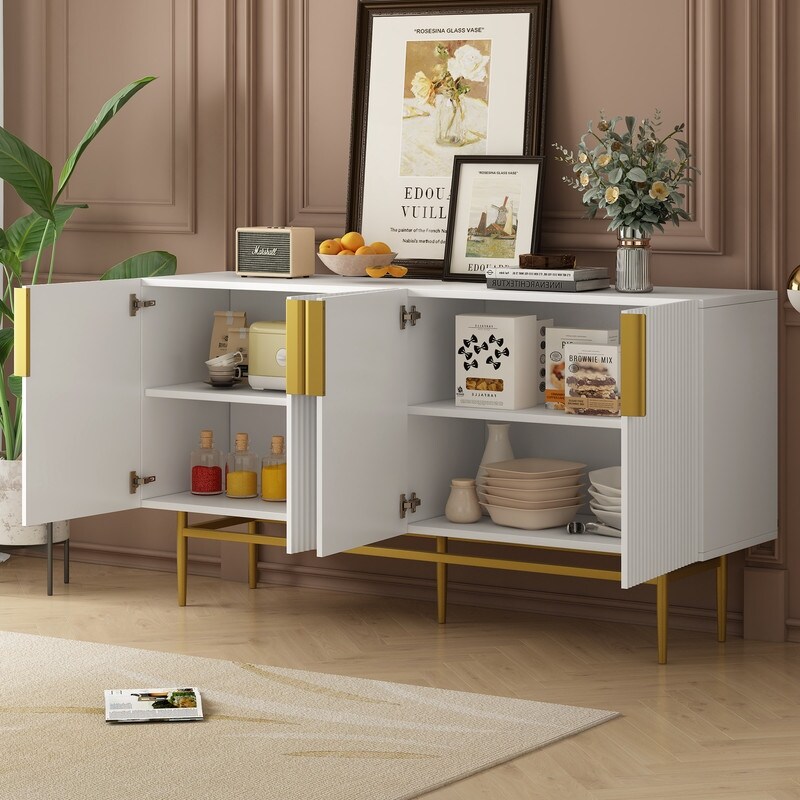 Modern Accent Cabinet with 4 Doors and Adjustable Shelves  Sideboard Buffet Storage Cabinet for Living Room  Entryway