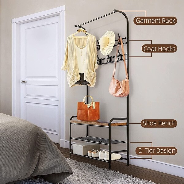 Hall Tree with Entryway Bench with Coat Rack Freestanding Shoe Rack Bench， 3 in 1 Hall Tree